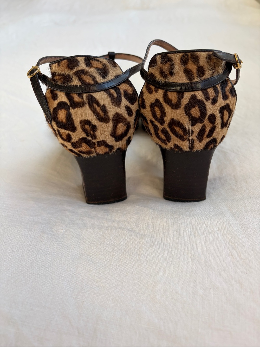 Vintage Dior Leopard Pony Calf Hair T Strap Thong Heels Brown Black - Picture 3 of 7
